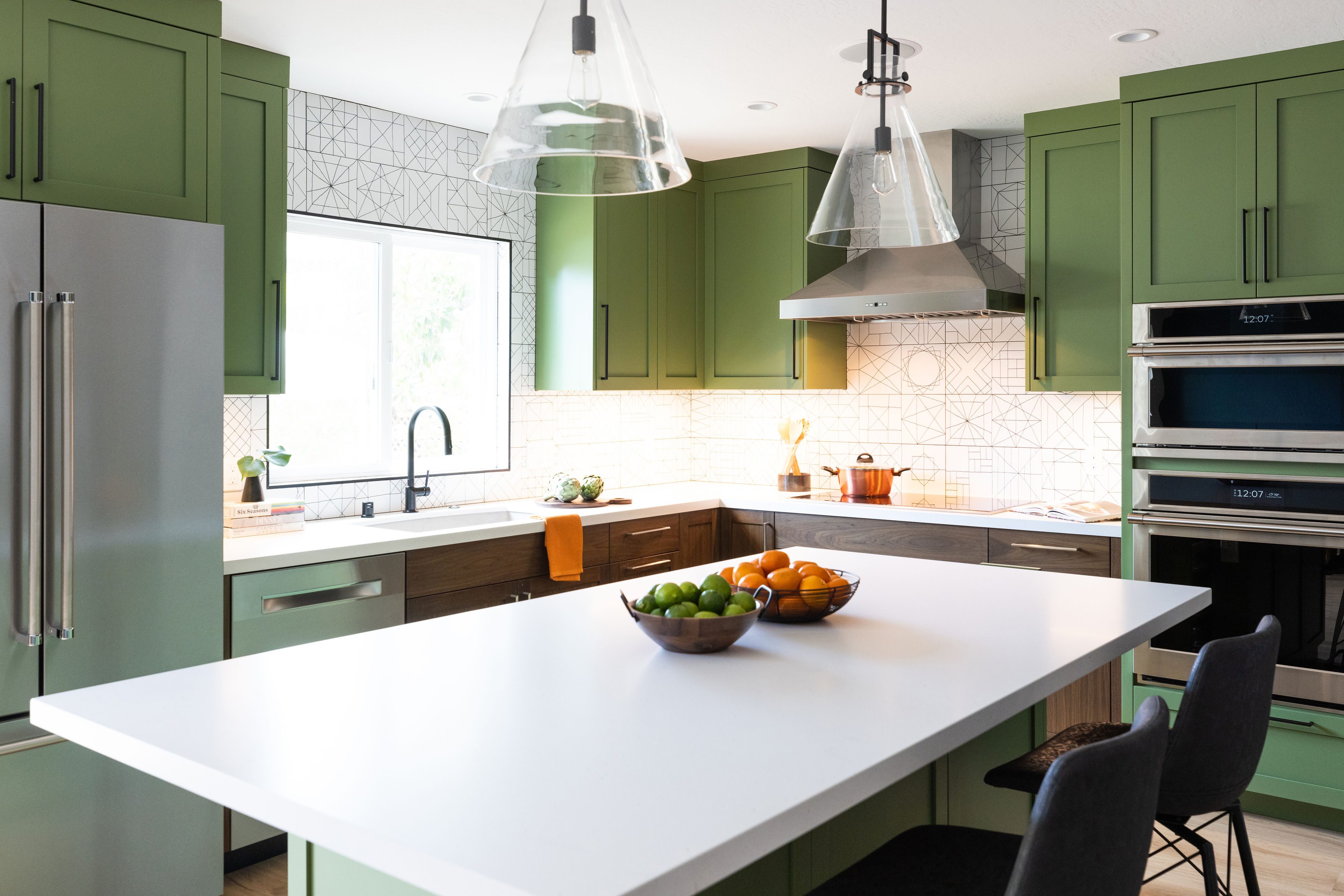 Rustic kitchen island slab in green